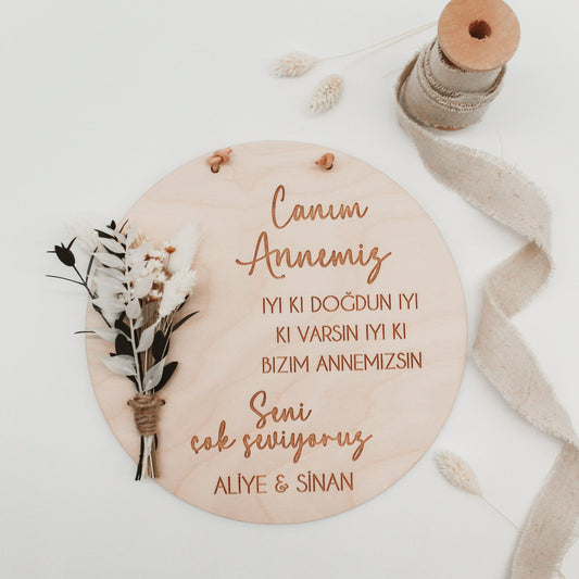 Holzschild - Muttertag / Vatertag mit Blumen - türkisch